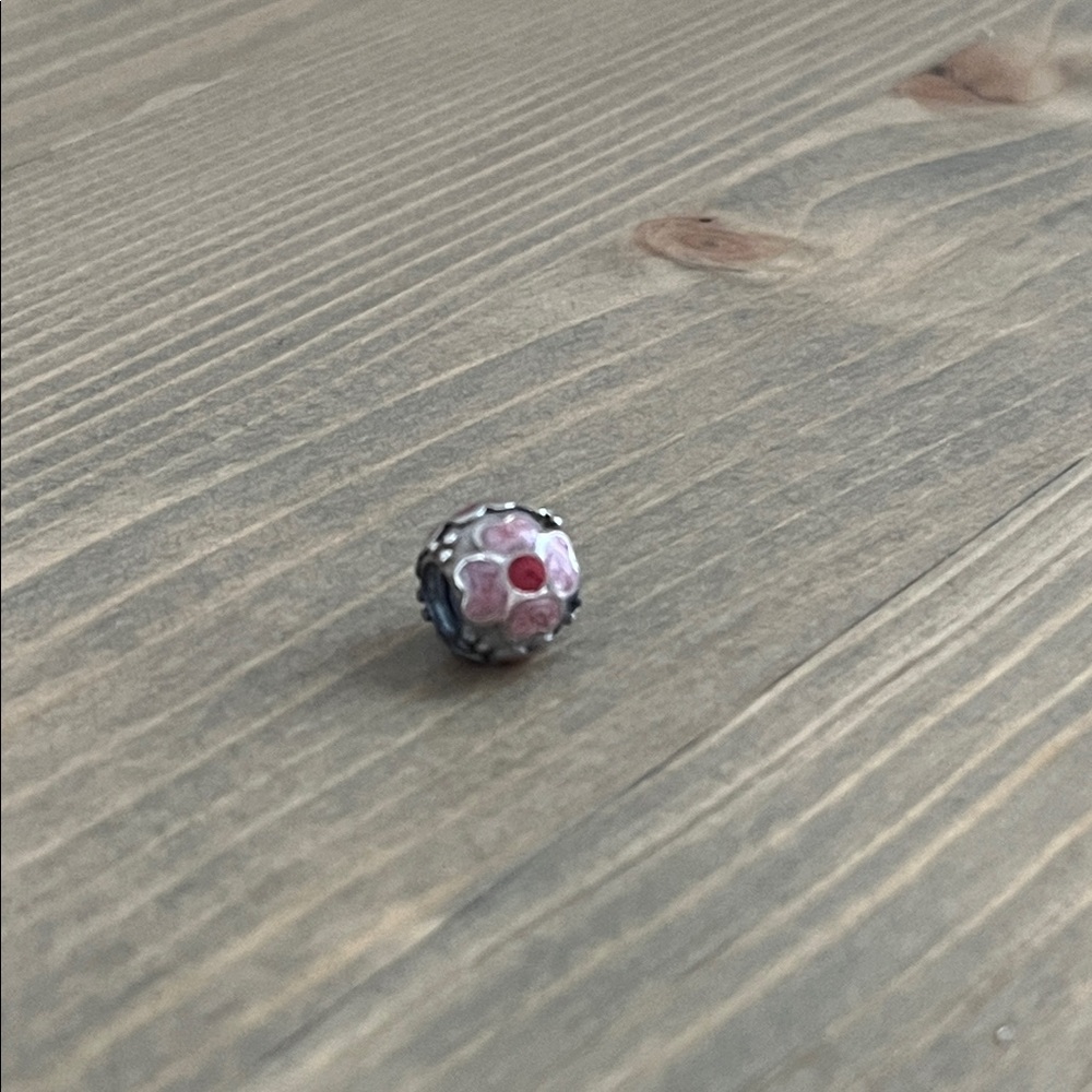 Authentic Retired Pandora Silver Enamel Pink Daisy Flower Charm
